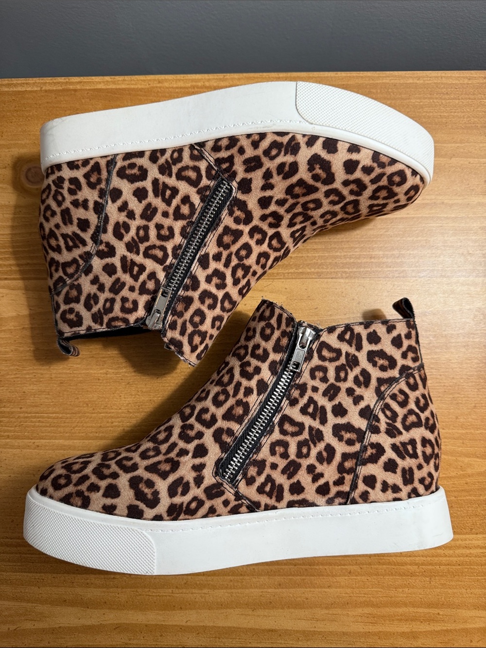 Soda Cheetah Print Hidden Wedge Sneaker Booties - Brown & White